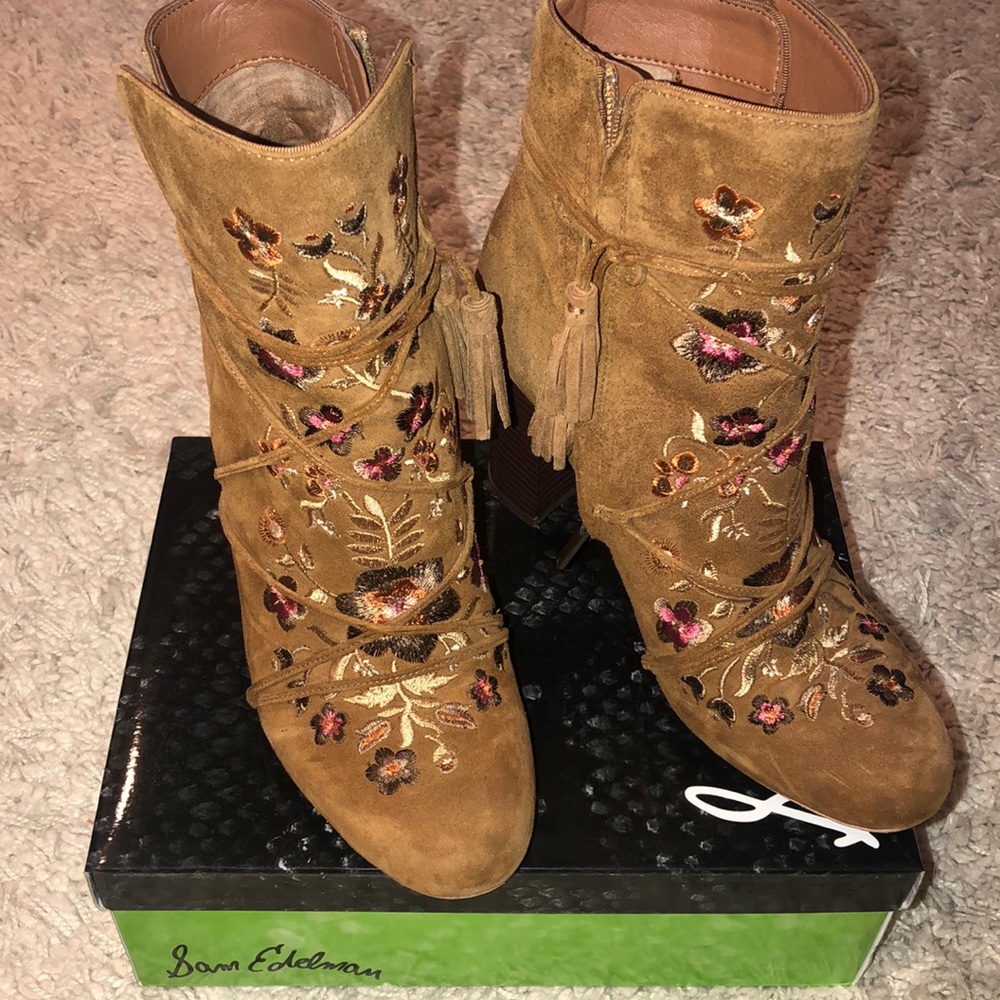 Sam Edelman Embroidered Suede Booties